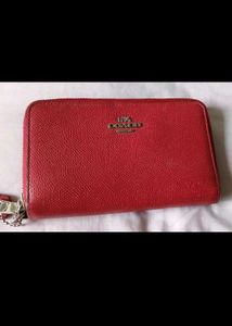 Authentic Coach Red Leather Zip Around Wallet