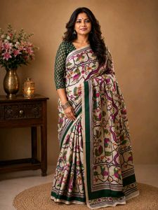 Elegant Floral & Bird Print Saree