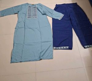 Light Cyan Kurta Set with Navy Blue Pant