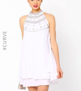 White Beaded Halter Neck Dress- xs