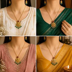 Traditional Temple Design Pendant Necklace Set for