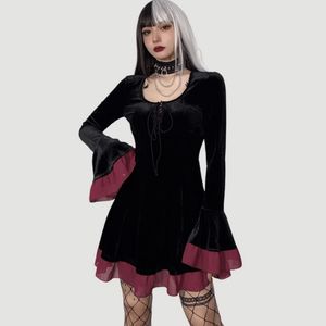Gothic Velvet Dress with Bell Sleeves