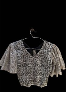 Floral Lace Crop Top with Statement Sleeves