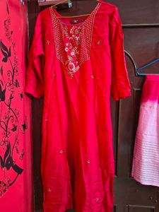 Red Embroidered Kurta Set with dupatta