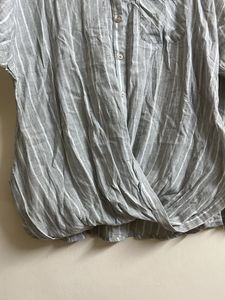Grey Striped Wrap Front Shirt