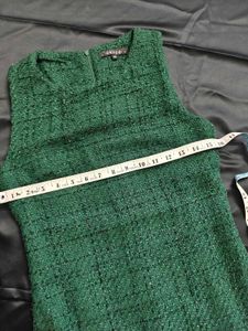 Elegant Bottle Green Tweed Sleeveless Dress