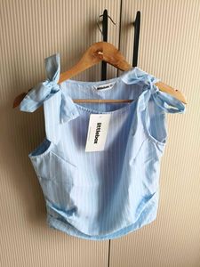 Littlebox Boat Neckline Striped Bowknot Ruched Tan