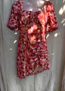 461110. Floral Ruched Mini Dress