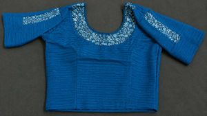 New Elegant Blue Embroidered Blouse