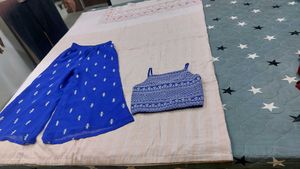 Blue Ethnic Crop Top &amp; Palazzo Set