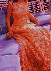 Beautiful Peach Lace Ethnic Gown