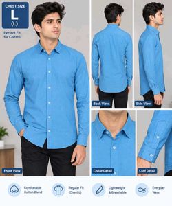Men's Blue Cotton Blend Casual Shirt