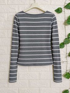 Gray &amp; White Striped Long Sleeve Top