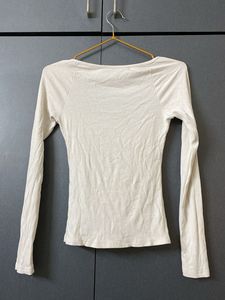 White Ribbed Long Sleeve Top