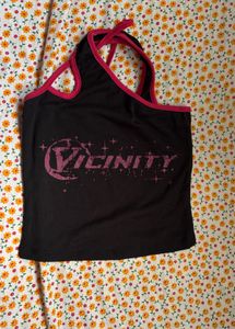 Black Graphic Print Halter Top