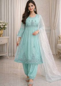 Elegant Aqua Embroidered Kurta Set