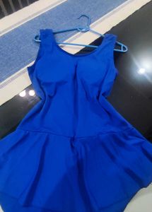 royal blue v neck swimming dress with Cap goggles