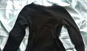 Black Lace Trim Tie-Front Top