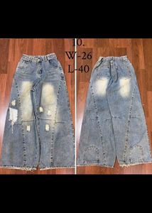 Wide Leg Distressed Denim Jeans