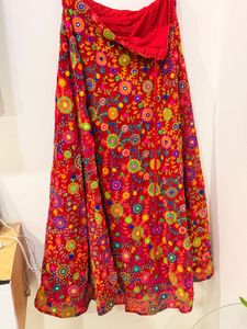 Vibrant Embroidered Red Ethnic Skirt