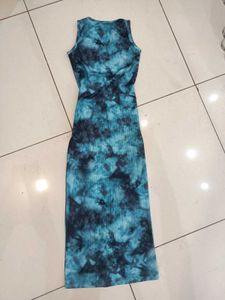 Blue Tie-Dye Bodycon Maxi Dress