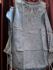 Stylish Denim Cold Shoulder Top