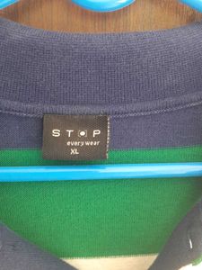 Striped Polo Shirt - Green, White, Navy