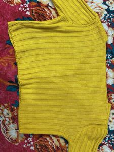 Cropped &amp; oversized Yellow Ribbed Cardigan