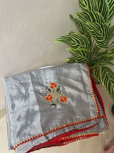 Elegant Silver Embroidered Saree