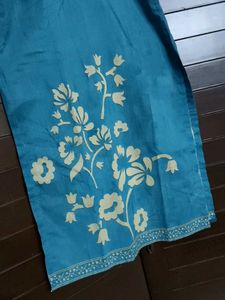 In Stree Teal Blue Cotton Embroidered Kurta Set