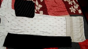 Long Kurti And Black Pant & Dupatta 🖤🤍🖤
