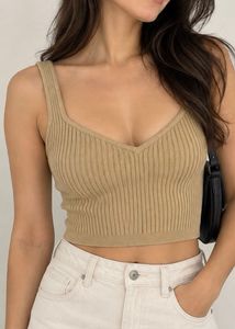ORIGINAL H&M Beige Ribbed V-Neck Crop Top