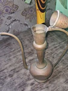 Vintage Engraved Brass Pitcher Set