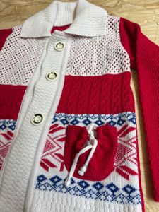 Chic Red &amp; White Knit Cardigan❤️🍁🍂