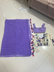 LAVENDER SAREE WITH TWO BLOUSES