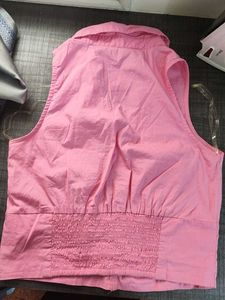 Pink Sleeveless Collared Top