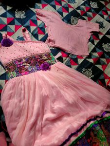 Beautiful Pink flowy Dress with crop top for Girls
