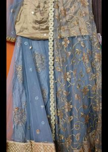 Grey &amp; Gold Stitched Heavy Worked Lehenga