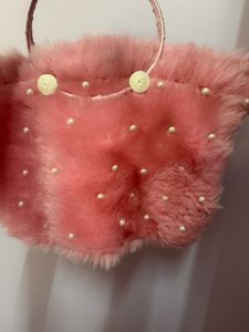 Pink Faux Fur Clutch with Pearls