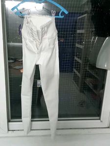 White High-Waisted Button Fly Jeans