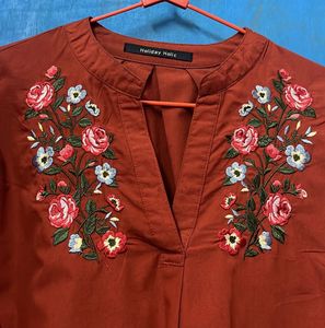 Embroidered Rust Orange Top