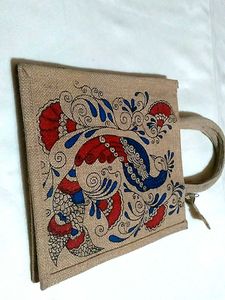 New Hand-Painted Jute Tote Bag