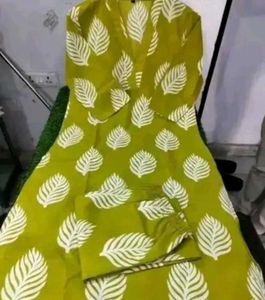 New Lime Green Leaf Print Kurta Set