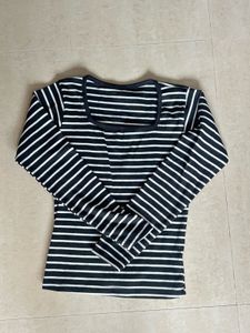 Striped Square Neck Long Sleeve Top