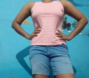 Pink Striped Sleeveless Top