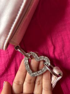 Primark Pink Satin Heart Detail Shoulder Bag