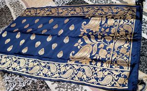 Elegant Blue Brocade Dupatta with Tassels