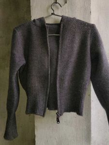 Gray Knit Hoodie Jacket