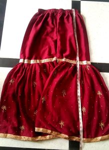 Maroon Sharara With Work Lace