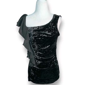 Black Velvet One-Shoulder Ruffle Top